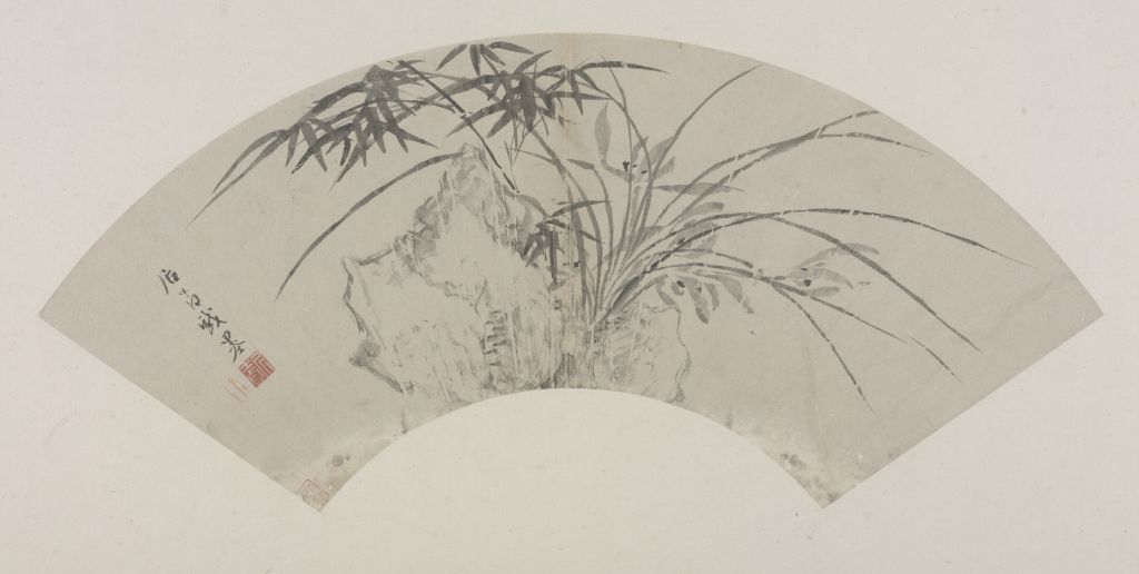 图片[1]-Jujie orchid, bamboo and stone picture fan page-China Archive